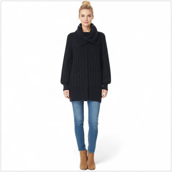 Piazza Sempione Navy Blue Cardigan Long Chunky Wool Mohair Cashmere Knit Size 42